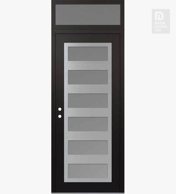 Modern Steel Front Door Diamond C9 36" x 96" black/white frosted Glass Panel stainless steel RHI with Transom frosted Glass