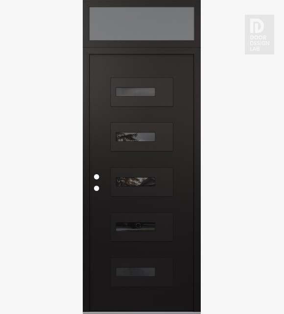 Modern Steel Front Door Diamond D6 36" x 96" black/black mirrored Glass Panel black RHI with Transom frosted Glass