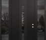 Modern Steel Front Door DIAMOND A5 60" X 96" BLACK/BLACK MIRRORED GLASS PANEL BLACK LHI WITH 2 SIDELITES AND TRANSOM MIRRORED GLASS