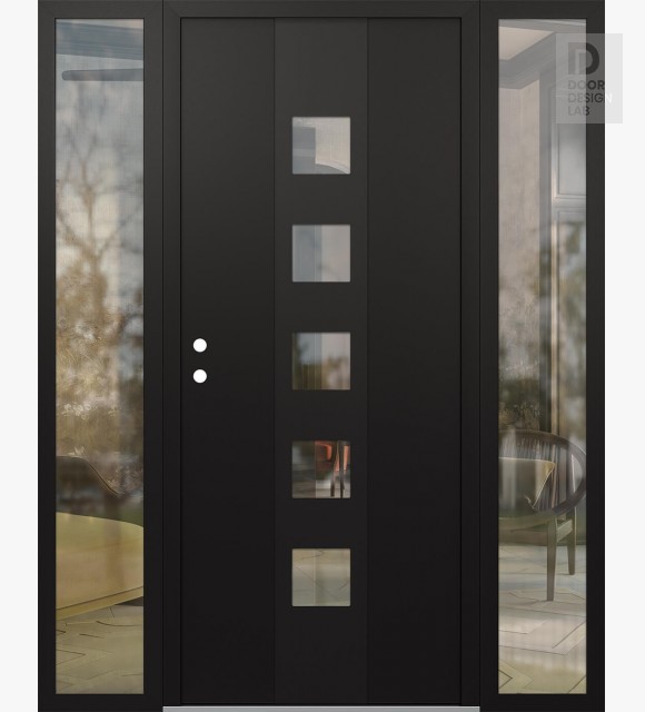 Modern Steel Front Door DIAMOND A13 68" X 80" BLACK/BLACK CLEAR GLASS PANEL BLACK RHI WITH 2 SIDELITES CLEAR GLASS
