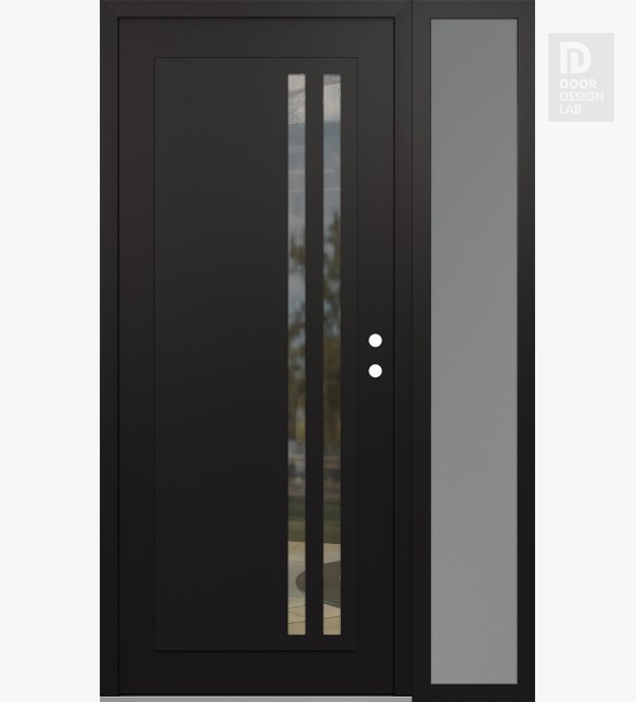 Modern Steel Front Door Diamond C6 50" x 80" black/black clear Glass Panel black LHI with Sidelite frosted Glass