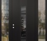 Modern Steel Front Door DIAMOND A9 64" X 96" BLACK/BLACK MIRRORED GLASS PANEL BLACK RHI WITH 2 SIDELITES AND TRANSOM CLEAR GLASS