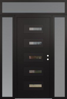 Diamond D6 68" x 96" black/black clear Glass Panel black LHI with 2 Sidelites and Transom frosted Glass