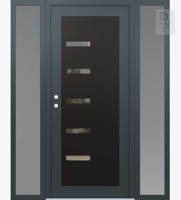 Modern Steel Front Door Diamond C8 68" x 80" anthracite/anthracite clear Glass Panel black RHI with 2 Sidelites frosted Glass