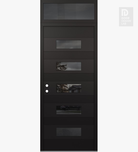 Modern Steel Front Door Diamond D5 36" x 96" black/black mirrored Glass Panel black RHI with Transom mirrored Glass