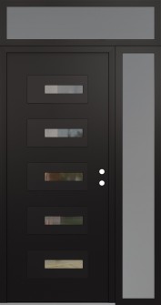 Diamond D6 50" x 96" black/black clear Glass Panel black LHI with Sidelite and Transom frosted Glass
