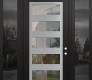 Modern Steel Front Door Diamond C9 68" x 96" black/black clear Glass Panel stainless steel LHI with 2 Sidelites and Transom mirrored Glass