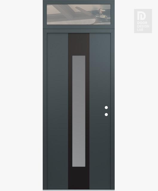 Modern Steel Front Door DIAMOND A1 36" X 96" ANTHRACITE/ANTHRACITE FROSTED GLASS PANEL BLACK LHI WITH TRANSOM CLEAR GLASS