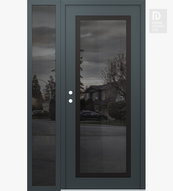 Modern Steel Front Door Diamond C1 52" x 80" anthracite/anthracite mirrored Glass Panel black RHI with Sidelite mirrored Glass