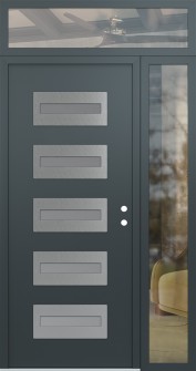 Diamond D4 52" x 96" anthracite/anthracite frosted Glass Panel stainless steel LHI with Sidelite and Transom clear Glass