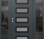 Modern Steel Front Door Diamond D1 64" x 80" anthracite/anthracite frosted Glass Panel black RHI with 2 Sidelites mirrored Glass