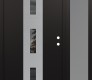 Modern Steel Front Door DIAMOND A7 52" X 80" BLACK/BLACK MIRRORED GLASS PANEL STAINLESS STEEL LHI WITH SIDELITE FROSTED GLASS