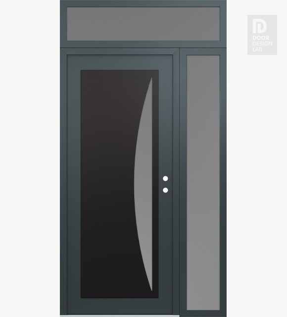 Modern Steel Front Door Diamond C13 48" x 96" anthracite/anthracite frosted Glass Panel black LHI with Sidelite and Transom frosted Glass
