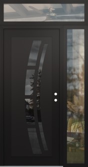 Diamond C12 50" x 96" black/black mirrored Glass Panel black LHI with Sidelite and Transom clear Glass