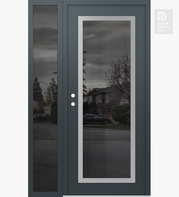 Modern Steel Front Door Diamond C1 48" x 80" anthracite/anthracite mirrored Glass Panel stainless steel RHI with Sidelite mirrored Glass