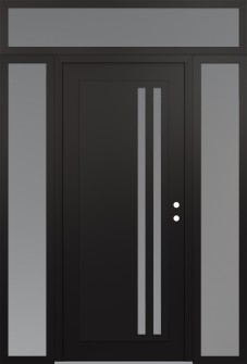 Diamond C6 60" x 96" black/white frosted Glass Panel black LHI with 2 Sidelites and Transom frosted Glass