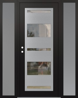 Diamond C10 64" x 80" black/black clear Glass Panel stainless steel RHI with 2 Sidelites frosted Glass