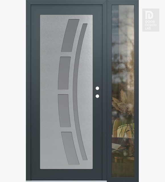 Modern Steel Front Door Diamond C12 48" x 80" anthracite/anthracite frosted Glass Panel stainless steel LHI with Sidelite clear Glass
