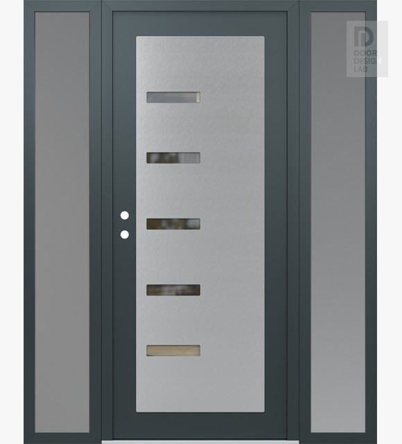 Modern Steel Front Door Diamond C8 68" x 80" anthracite/anthracite clear Glass Panel stainless steel RHI with 2 Sidelites frosted Glass