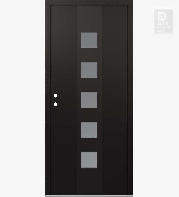 Modern Steel Front Door DIAMOND A13 36" X 80" BLACK/WHITE FROSTED GLASS PANEL BLACK RHI