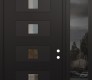 Modern Steel Front Door Diamond D8 48" x 96" black/black clear Glass Panel black LHI with Sidelite and Transom mirrored Glass