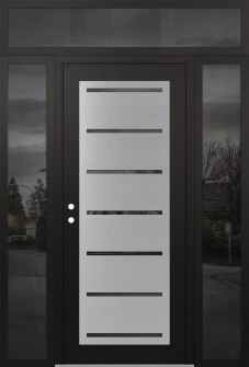 Diamond C11 68" x 96" black/black mirrored Glass Panel stainless steel RHI with 2 Sidelites and Transom mirrored Glass