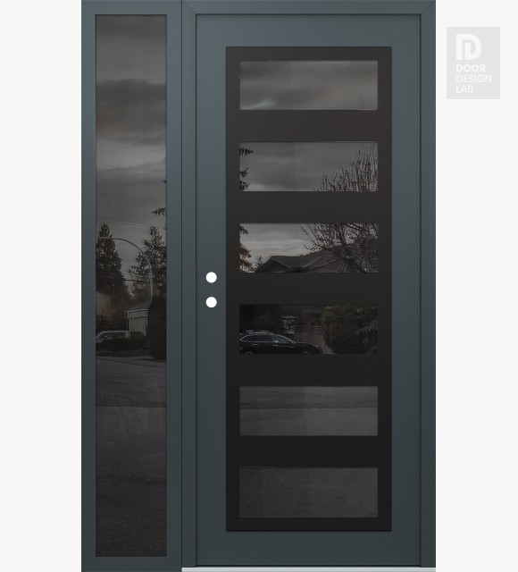 Modern Steel Front Door Diamond C9 52" x 80" anthracite/anthracite mirrored Glass Panel black RHI with Sidelite mirrored Glass