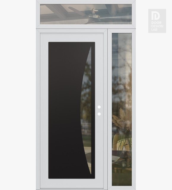 Modern Steel Front Door Diamond C13 52" x 96" white/white clear Glass Panel black LHI with Sidelite and Transom clear Glass