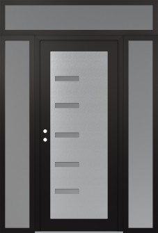 Diamond C8 68" x 96" black/white frosted Glass Panel stainless steel RHI with 2 Sidelites and Transom frosted Glass