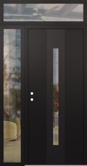 DIAMOND A2 50" X 96" BLACK/BLACK CLEAR GLASS PANEL BLACK RHI WITH SIDELITE AND TRANSOM CLEAR GLASS