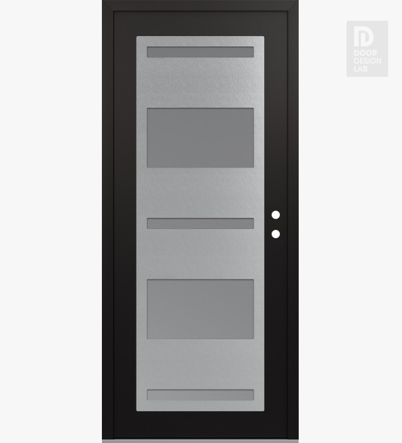 Modern Steel Front Door Diamond C10 36" x 80" black/white frosted Glass Panel stainless steel LHI