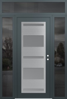Diamond C10 68" x 96" anthracite/anthracite frosted Glass Panel stainless steel LHI with 2 Sidelites and Transom mirrored Glass