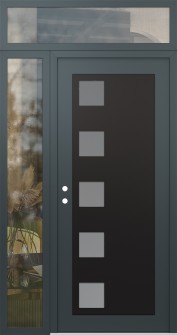 Diamond C5 50" x 96" anthracite/anthracite frosted Glass Panel black RHI with Sidelite and Transom clear Glass