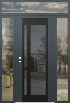 Diamond C15 64" x 96" anthracite/anthracite mirrored Glass Panel black RHI with 2 Sidelites and Transom clear Glass