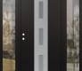Modern Steel Front Door DIAMOND A7 64" X 80" BLACK/WHITE FROSTED GLASS PANEL STAINLESS STEEL RHI WITH 2 SIDELITES CLEAR GLASS