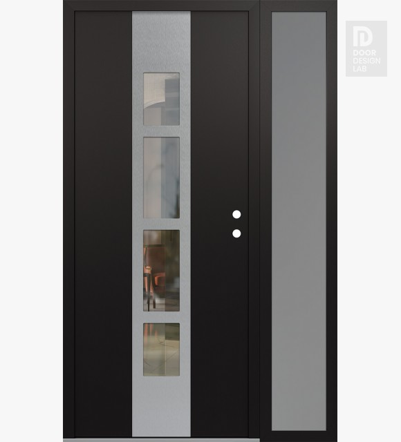 Modern Steel Front Door DIAMOND A10 50" X 80" BLACK/BLACK CLEAR GLASS PANEL STAINLESS STEEL LHI WITH SIDELITE FROSTED GLASS