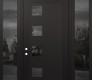 Modern Steel Front Door Diamond C5 60" x 96" black/black mirrored Glass Panel black RHI with 2 Sidelites and Transom mirrored Glass