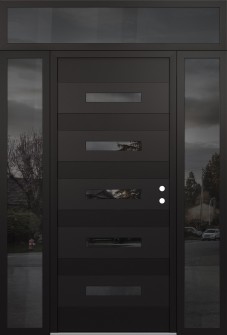 Diamond D9 68" x 96" black/black mirrored Glass Panel black LHI with 2 Sidelites and Transom mirrored Glass