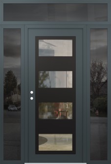 Diamond C2 68" x 96" anthracite/anthracite clear Glass Panel black RHI with 2 Sidelites and Transom mirrored Glass
