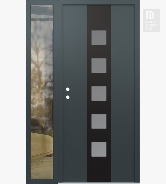 Modern Steel Front Door DIAMOND A13 48" X 80" ANTHRACITE/ANTHRACITE FROSTED GLASS PANEL BLACK RHI WITH SIDELITE CLEAR GLASS