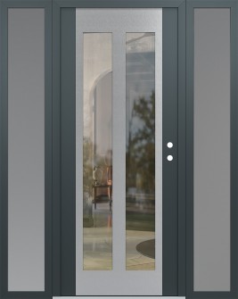 Diamond C14 64" x 80" anthracite/anthracite clear Glass Panel stainless steel LHI with 2 Sidelites frosted Glass