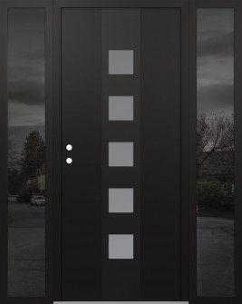 DIAMOND A13 60" X 80" BLACK/WHITE FROSTED GLASS PANEL BLACK RHI WITH 2 SIDELITES MIRRORED GLASS