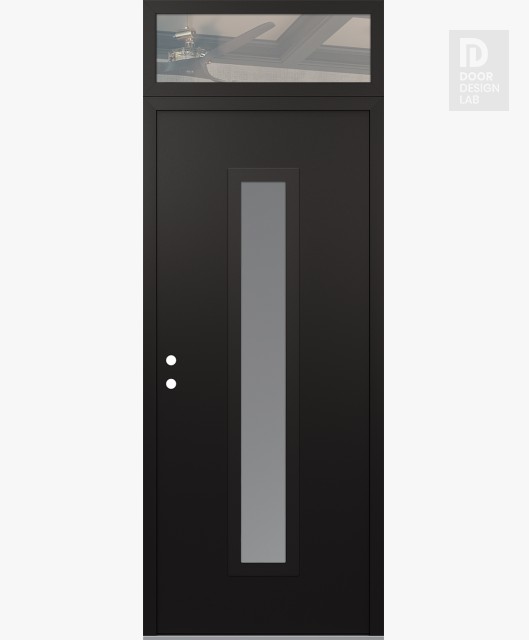 Modern Steel Front Door DIAMOND A11 36" X 96" BLACK/WHITE FROSTED GLASS PANEL BLACK RHI WITH TRANSOM CLEAR GLASS