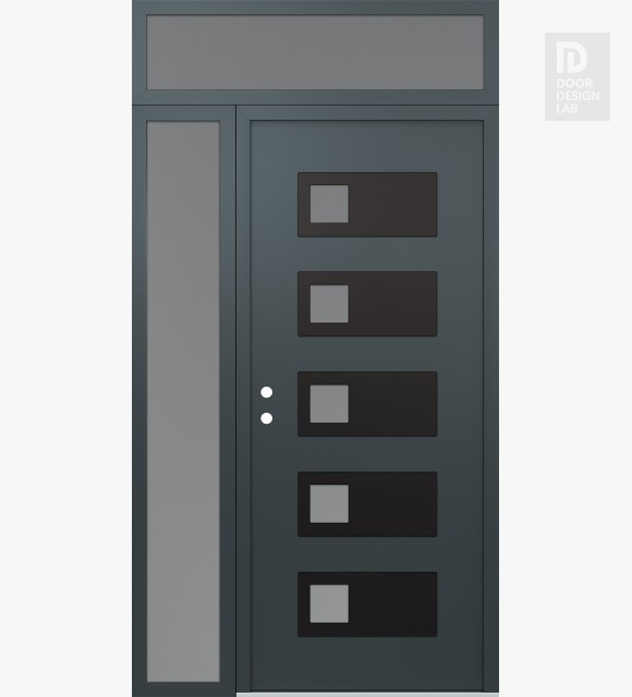 Modern Steel Front Door Diamond D2 50" x 96" anthracite/anthracite frosted Glass Panel black RHI with Sidelite and Transom frosted Glass