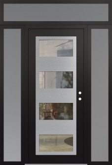 Diamond C2 68" x 96" black/black clear Glass Panel stainless steel LHI with 2 Sidelites and Transom frosted Glass