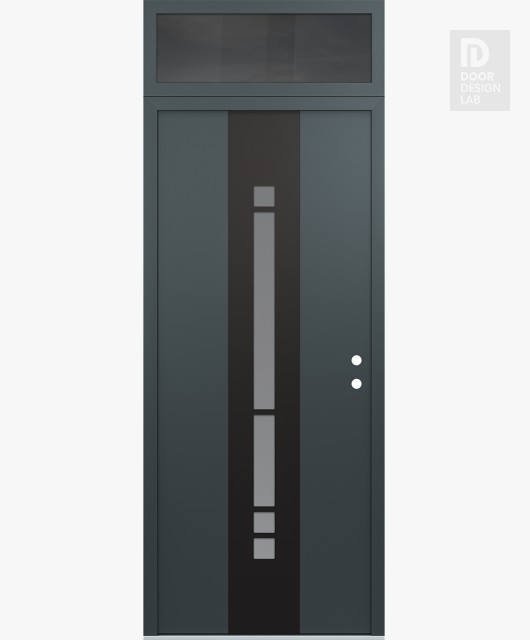 Modern Steel Front Door DIAMOND A3 36" X 96" ANTHRACITE/ANTHRACITE FROSTED GLASS PANEL BLACK LHI WITH TRANSOM MIRRORED GLASS