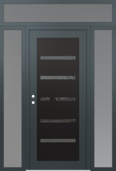 Diamond C7 64" x 96" anthracite/anthracite mirrored Glass Panel black RHI with 2 Sidelites and Transom frosted Glass