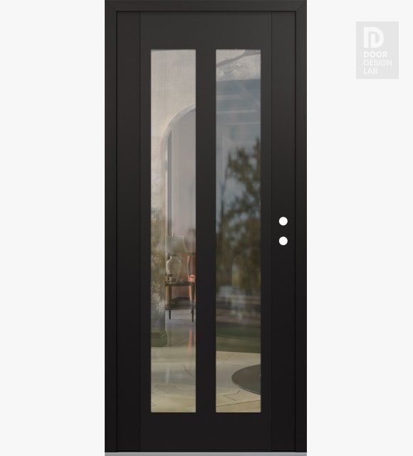 Modern Steel Front Door Diamond C14 36" x 80" black/black clear Glass Panel black LHI