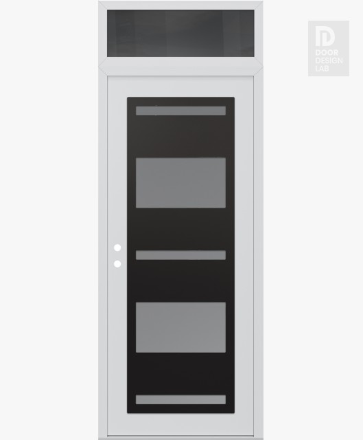 Modern Steel Front Door Diamond C10 36" x 96" white/white frosted Glass Panel black RHI with Transom mirrored Glass