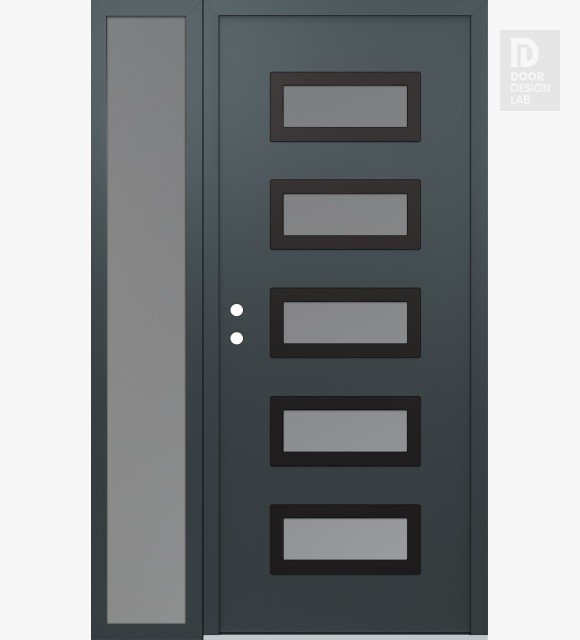 Modern Steel Front Door Diamond D1 50" x 80" anthracite/anthracite frosted Glass Panel black RHI with Sidelite frosted Glass